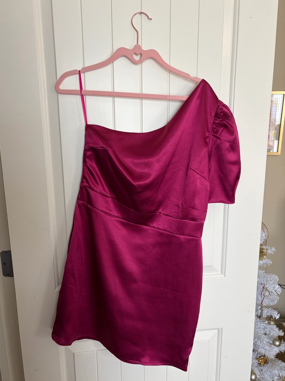 one shoulder satin dress